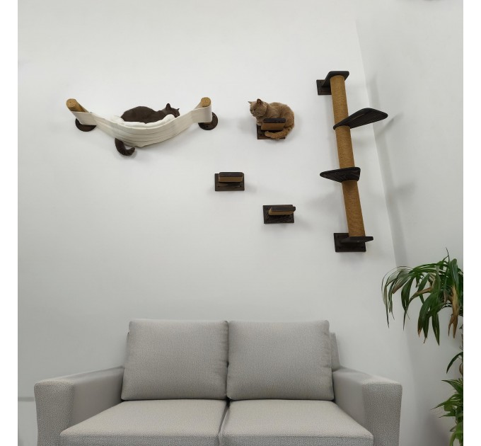 Wooden wall mounted furniture set for cats
