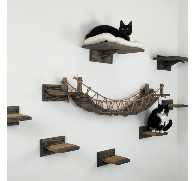 Cat bridge for wall black with 5 steps, cat wall shelves cat wall furniture