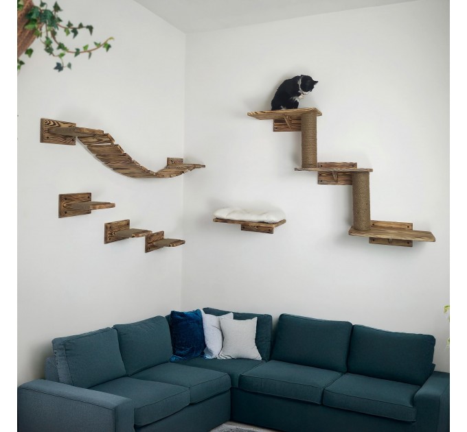 Modern wooden cat wall furniture with bridge
