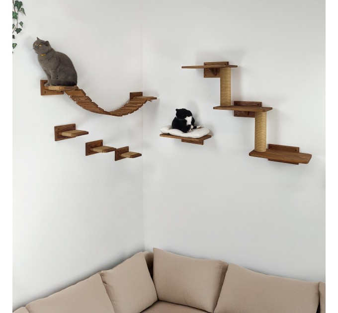 Modern wooden cat wall furniture with bridge