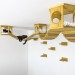 Ceiling mounted hexagon shelf and steps for wall - wooden floating bridge