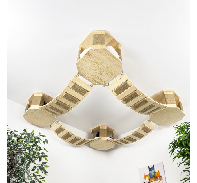 Modern ceiling cat furniture set with octagon house and bridge