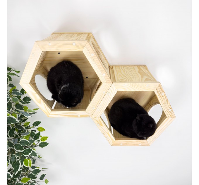 Modern wooden hexagon cat bed – perfect wall-mounted furniture