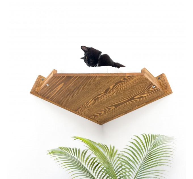 Wall-mounted corner bed for cat – modern wooden design