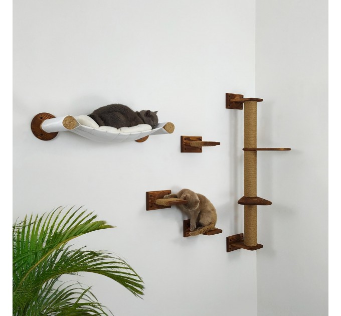 Wooden wall mounted furniture set for cats