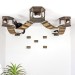 Cat ceiling furniture set with hexagon shelves and wooden floating bridge