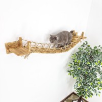 Cat bridge and floating shelves – wooden wall climbing furniture for active pets