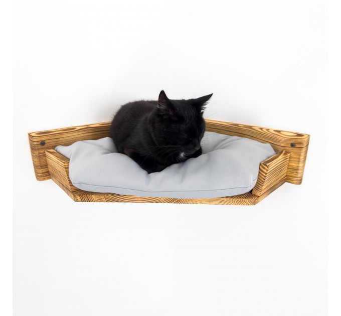 Wall-mounted corner bed for cat – modern wooden design
