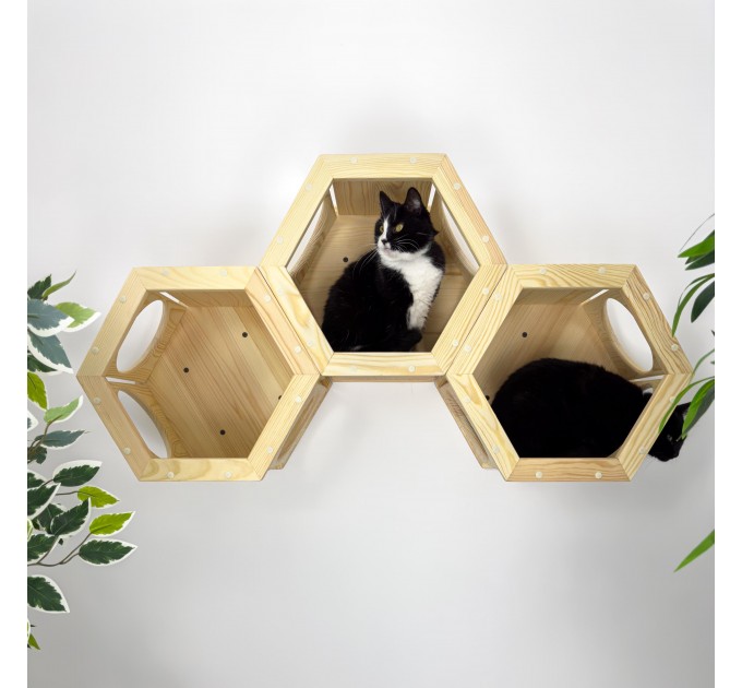 Wooden hexagon cat house – comfortable wall bed