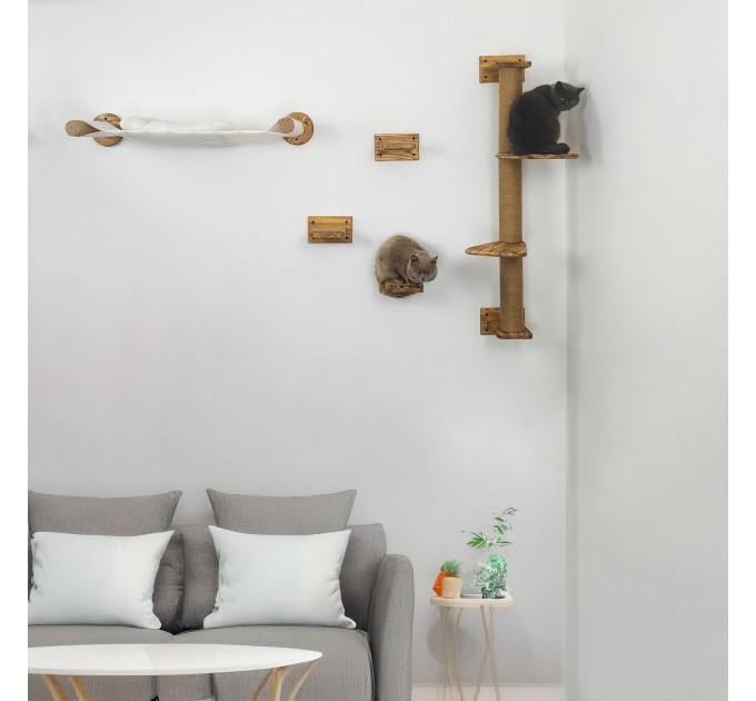 Wooden wall mounted furniture set for cats