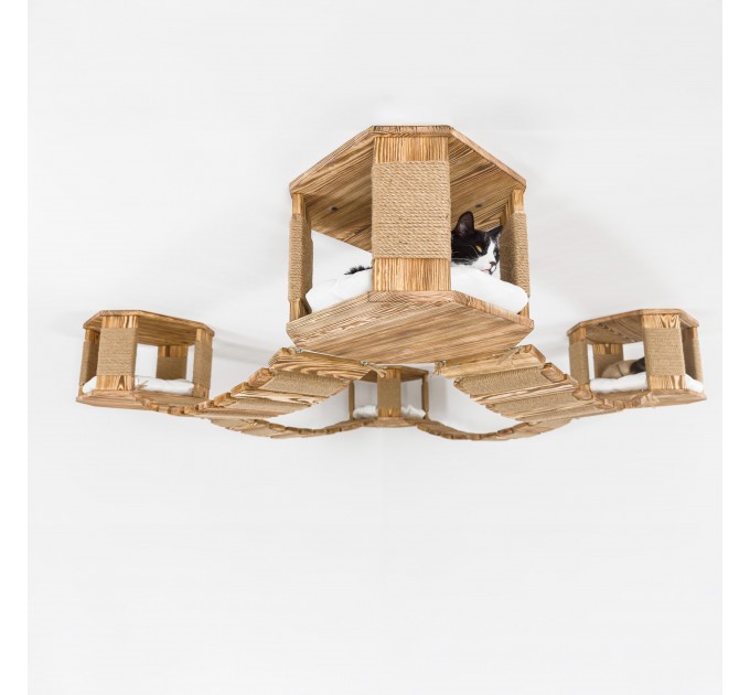Modern ceiling cat furniture set with octagon house and bridge