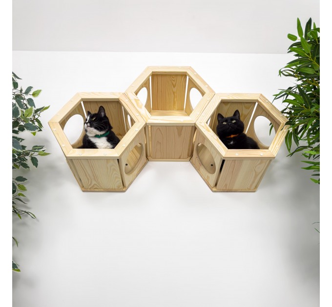 Wooden hexagon cat house – comfortable wall bed
