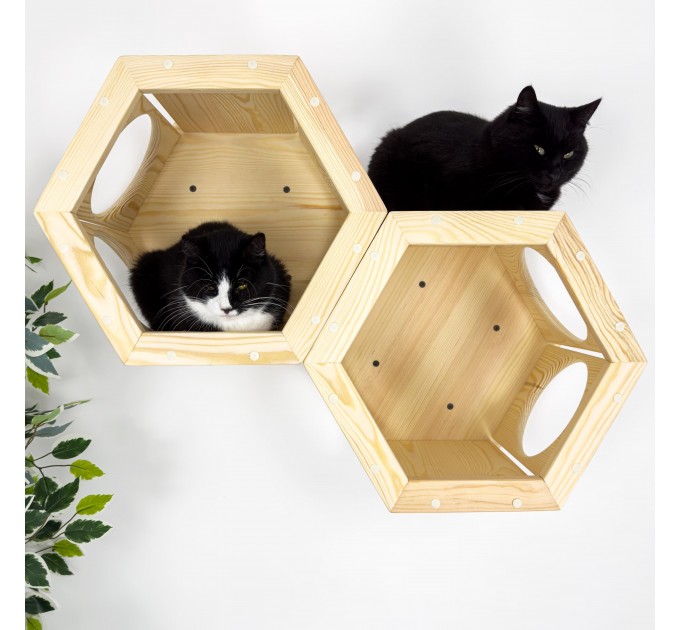 Modern wooden hexagon cat bed – perfect wall-mounted furniture
