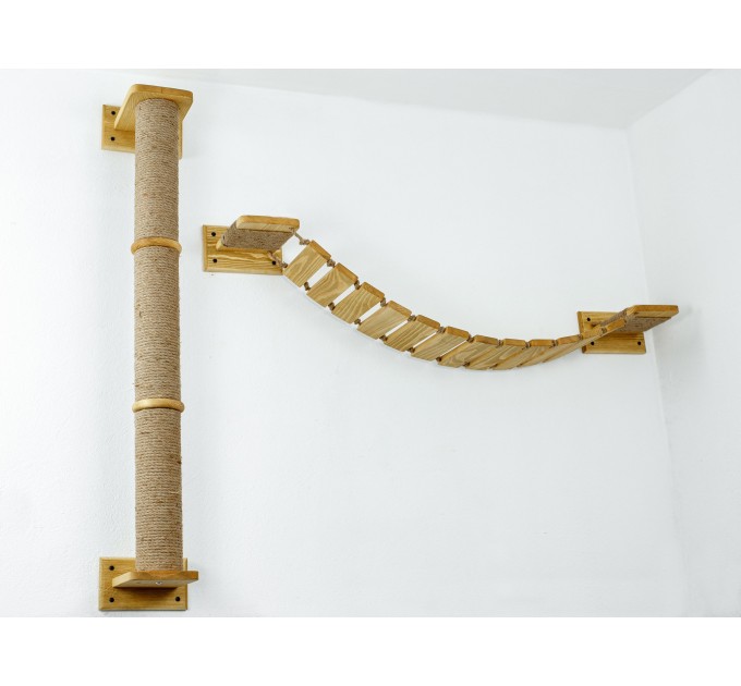 Cat furniture set with bridge and scratcher – cozy climbing tower