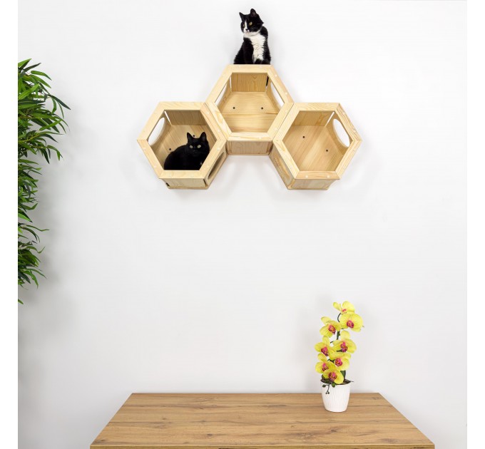 Wooden hexagon cat house – comfortable wall bed
