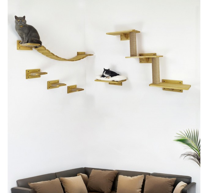 Modern wooden cat wall furniture with bridge