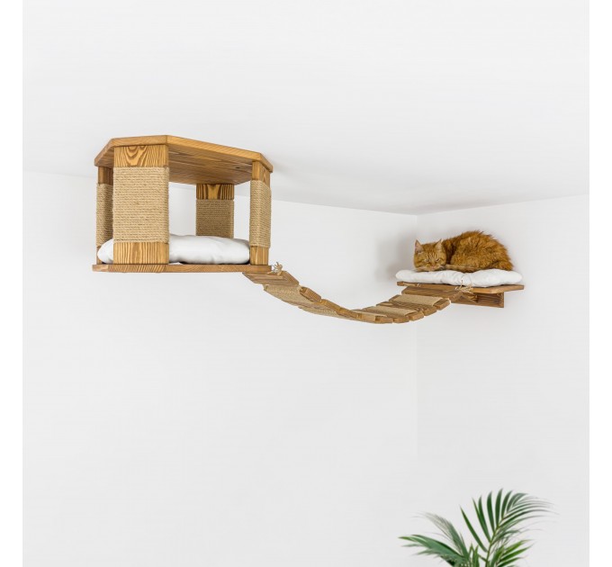 Ceiling cat furniture set with bed and bridge