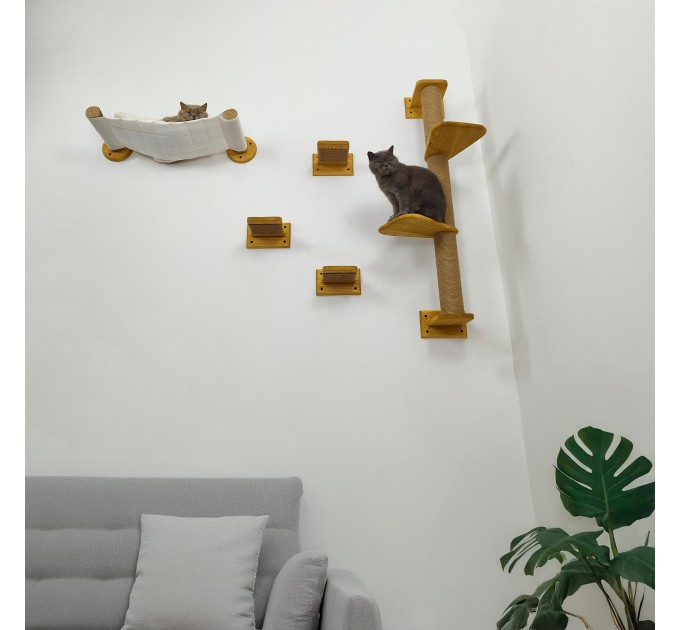 Wooden wall mounted furniture set for cats