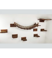 Cat wall furniture set – floating wooden bridge, steps & feeder shelf