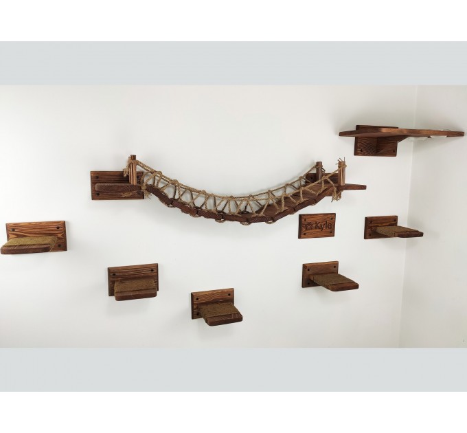Climbing cat bridge set with feeder and steps – wall-mounted playground