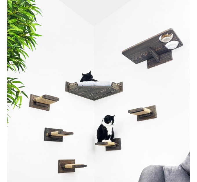 Large cat bed set with steps and rope, the ultimate feline retreat