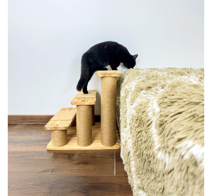 Cat scratching post with wooden pet stairs – comfort and fun