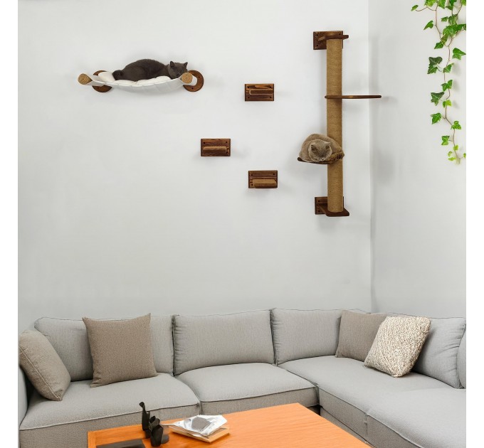 Wooden wall mounted furniture set for cats