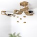 Cat ceiling furniture set with hexagon shelves and wooden floating bridge