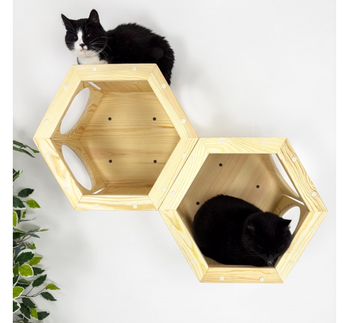 Modern wooden hexagon cat bed – perfect wall-mounted furniture
