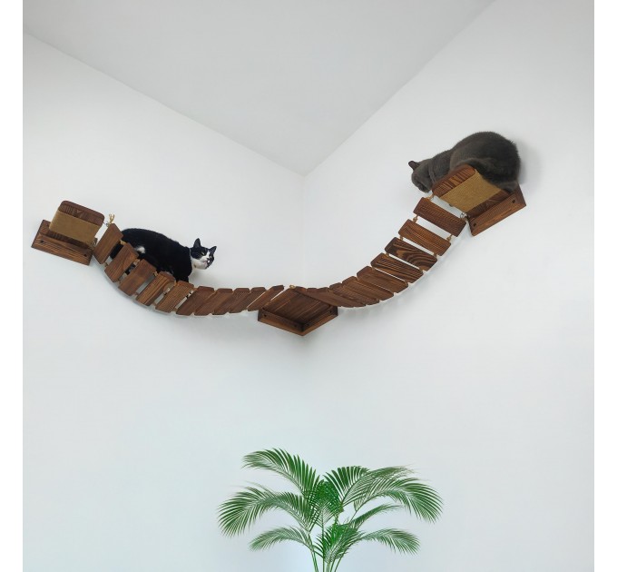 Floating wooden cat bridge – fun kitten wall furniture