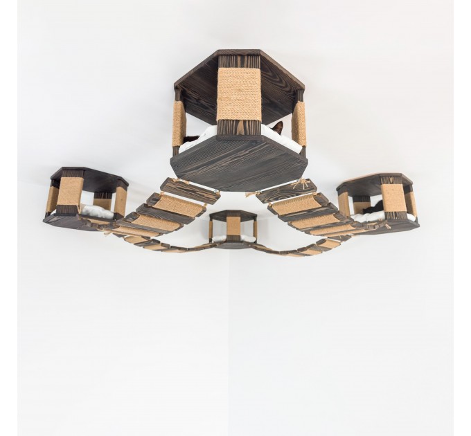 Modern ceiling cat furniture set with octagon house and bridge