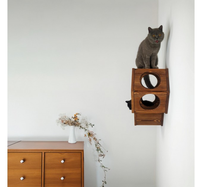 Honeycomb hexagon cat shelf – modern wooden bed