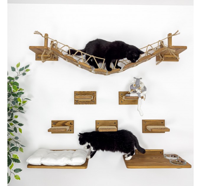 Modern cat wall furniture set with bridge