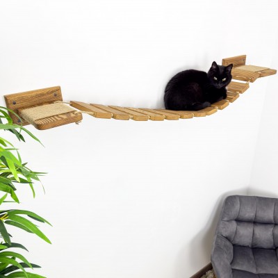 Wall-mounted cat bridge and shelves – wooden climbing playground for kittens