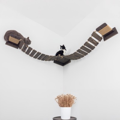 Wooden cat corner bridge – wall-mounted climbing furniture set