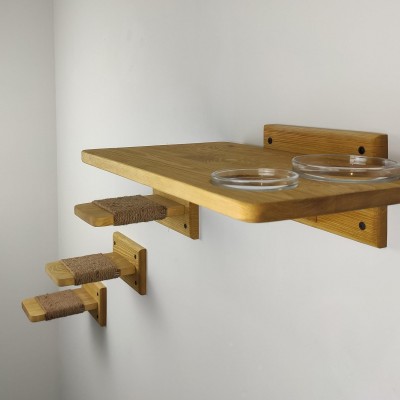 Cat wall steps and feeder shelf