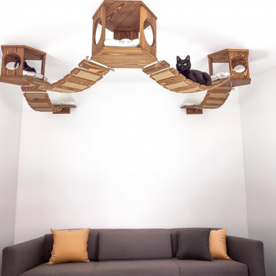 Wooden floating bridge with 3 hexagon ceiling shelf