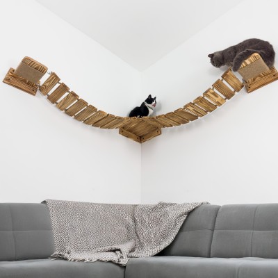 Wooden cat bridge for wall – floating shelves and climbing play furniture