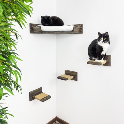 Unique cat bed – wall-mounted corner bed with kitten steps & rope