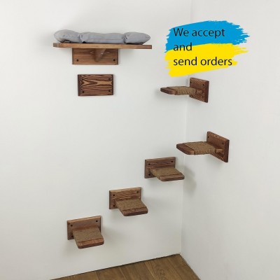 Wooden kitten bed and shelves combo