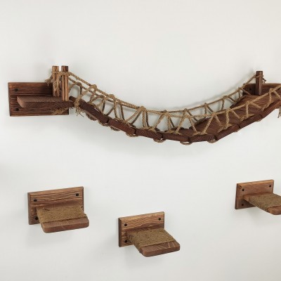 Wall-mounted cat bridge set – 5 wooden steps and climbing bridge