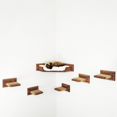 Corner cat wall mount bed wood with 5 pcs stairs