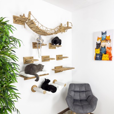 Natural cat furniture, wall mounted bridge set