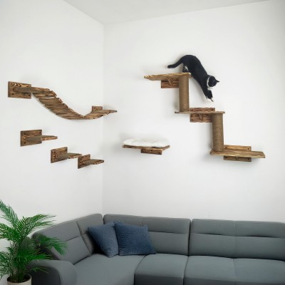 Modern wooden cat wall furniture with bridge