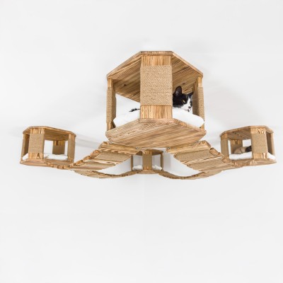 Ceiling cat furniture modern set with octagon house and ceiling bridge