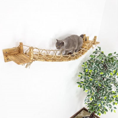 Cat bridge and floating shelves – wooden wall climbing furniture for active pets