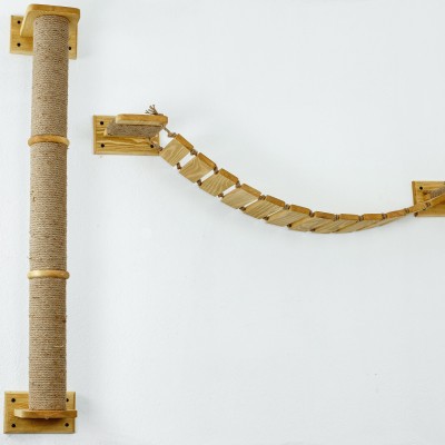 Wall-mounted cat bridge set – wooden bridge and scratching post