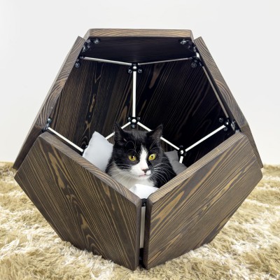 Cat caves – wooden cat house with insulated cave bed for kittens
